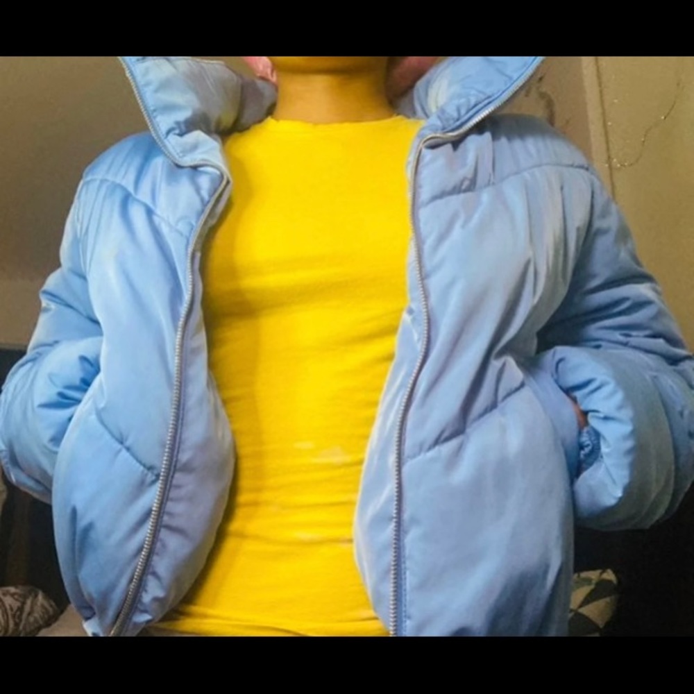 Light blue puffer winter jacket